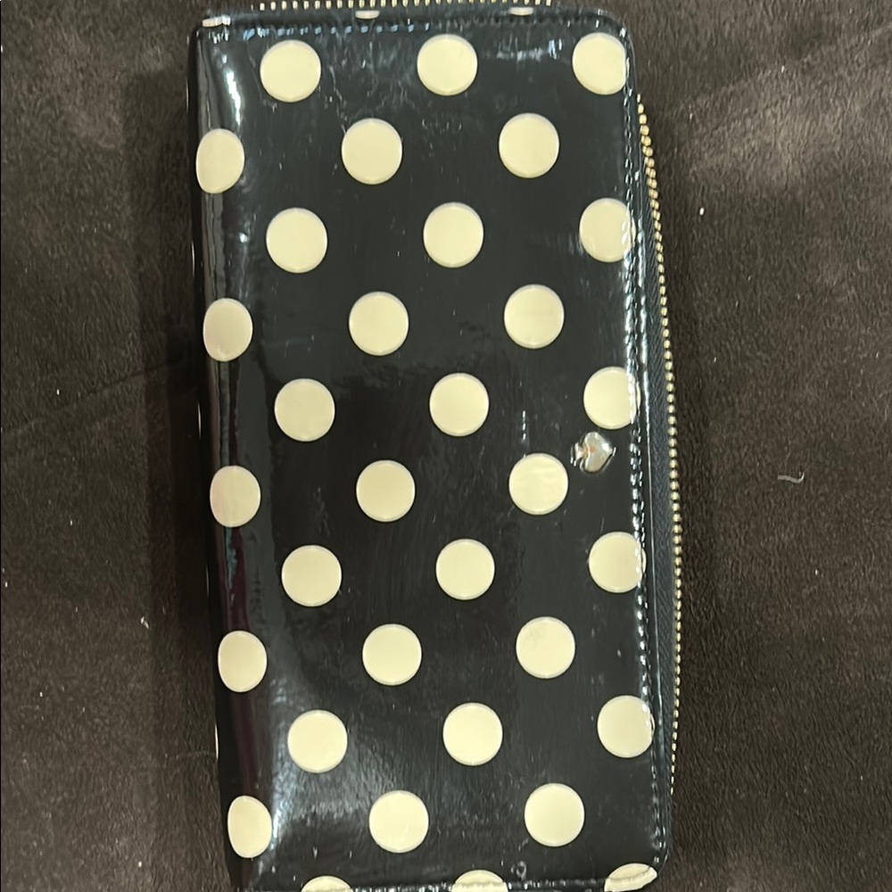 Kate Spade Patent Leather Polka Dot Zip-Around Wallet